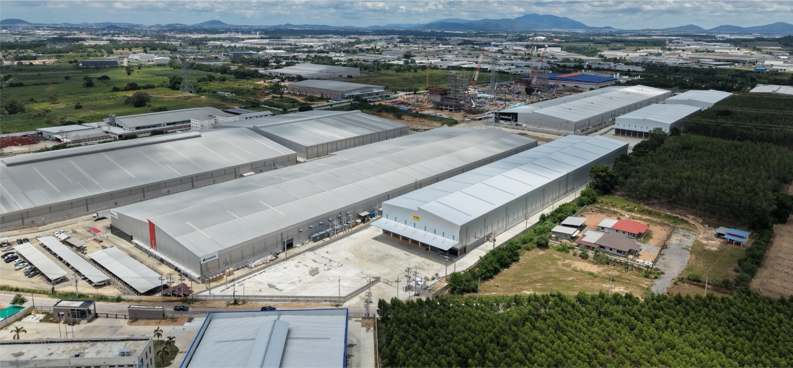 Aerial view of an industrial facility and surrounding access roads
